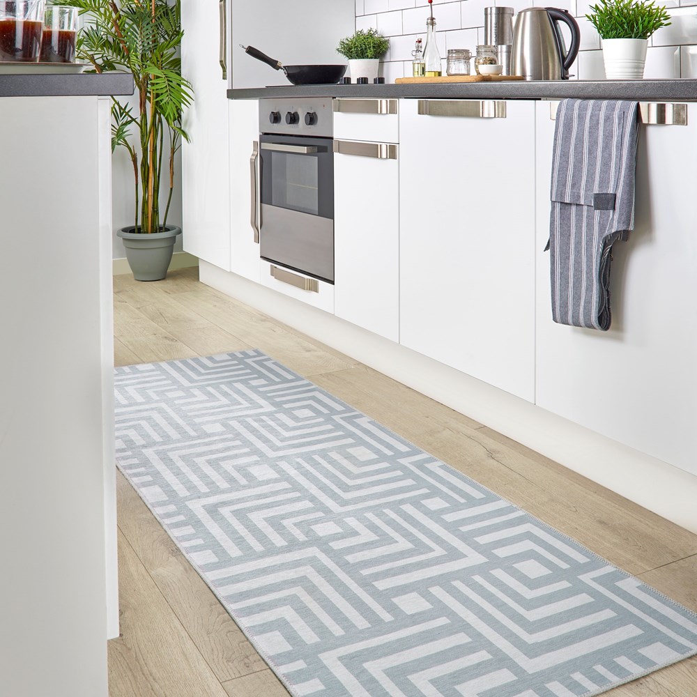 Origins Washable Soho Geometric Runner Rug in Grey